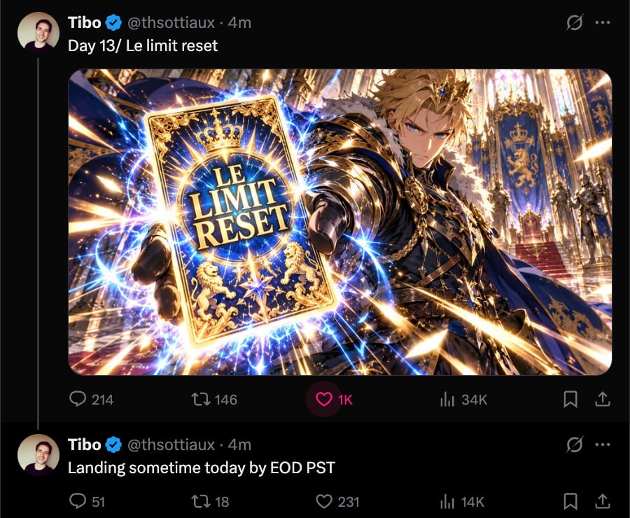 Tibo 宣布挑战第 13 天：额度重置